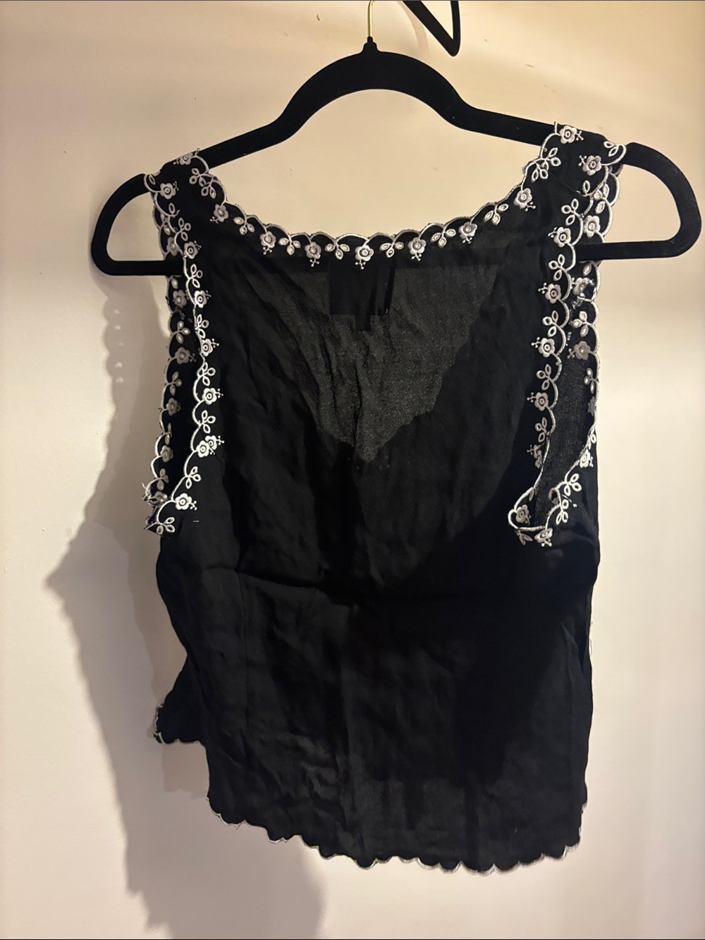 Reformation Black Camisole with White Floral Embroidery - Picture 3 of 3
